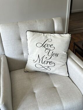 Cream Decorative Throw Pillow with Black Script - "Love You More"